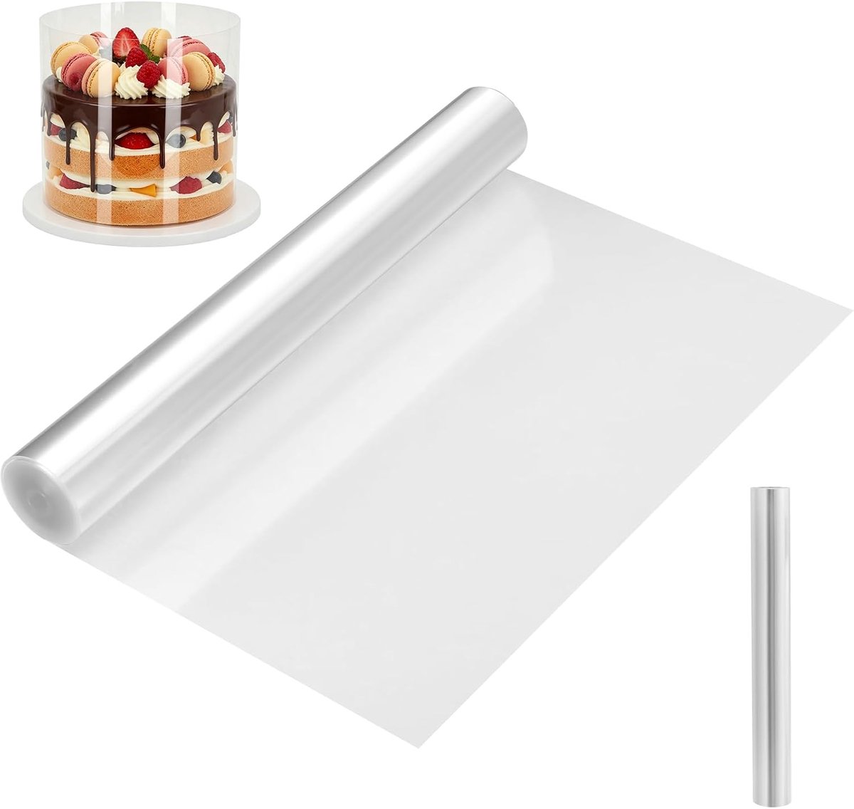 Taartrandfolie, 30 cm hoog x 10 m, taartfolie hoog 30 cm stabiel, acetaatfolie, transparante taartring, taartfolie, acetaatfolie voor taarten, rond, chocolade, mousse, taartaccessoires, decoratie