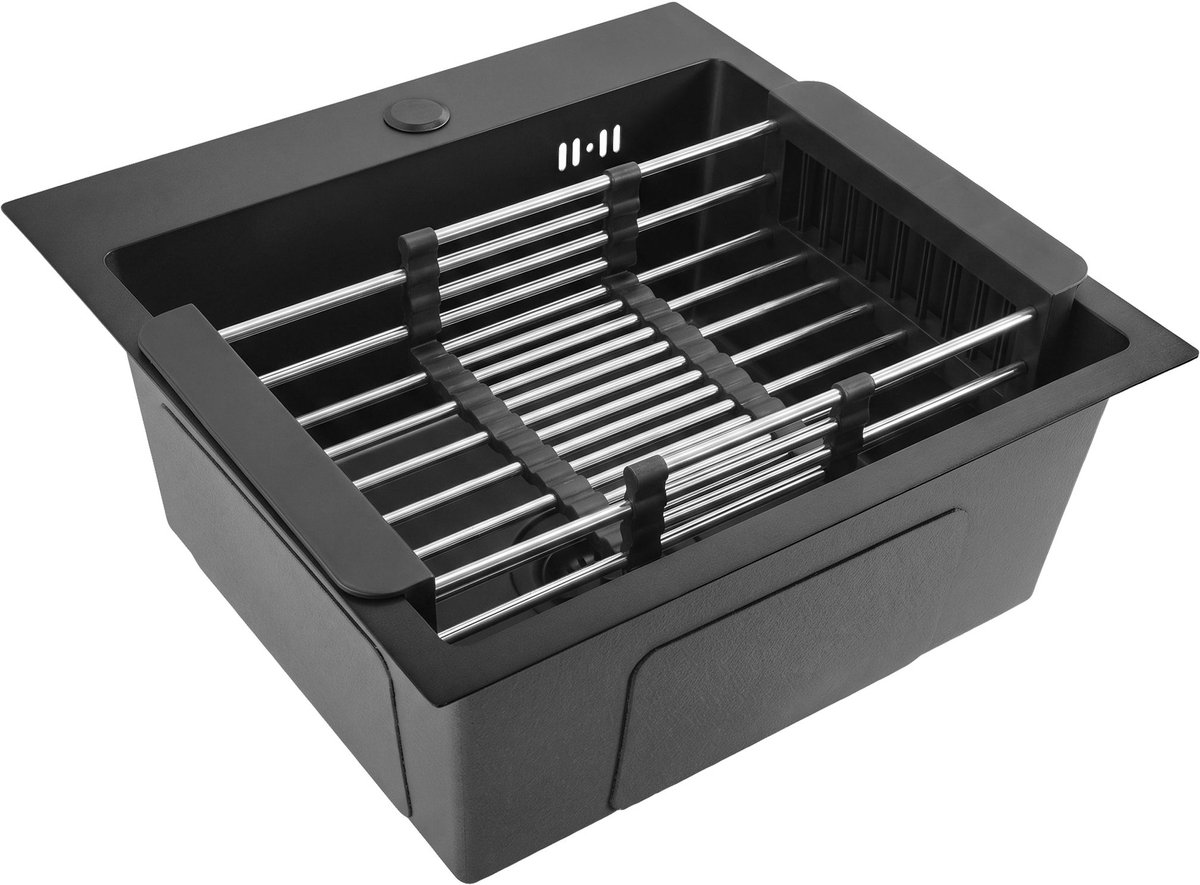 Rea - Stalen Spoelbak Met Accessoireset 3-delig Leo 40 Black Grijze accessoires
