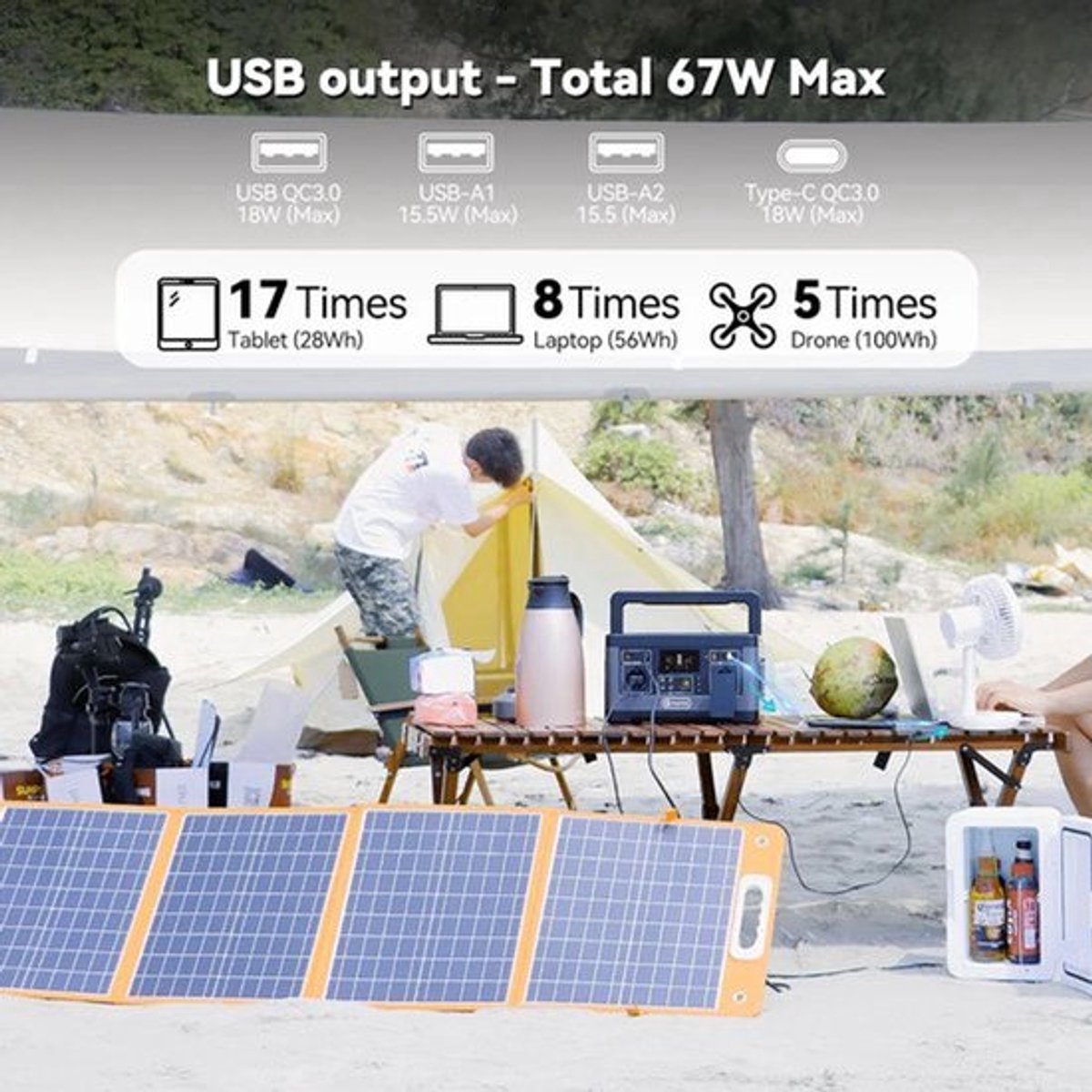 Draagbaar Energiestation - 520Wh/140400mAh Lithium Batterij - Zonnegenerator - 500W AC-uitgang - Powerstation