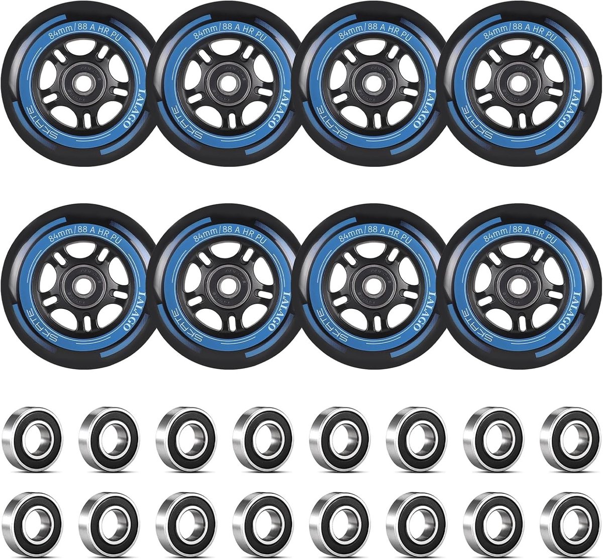 Set van 8 Inline Skate Wielen 84mm 88A SHR PU met ABEC 9 Lagers voor Binnen en Buiten, Geschikt voor Rollerblades en Skates