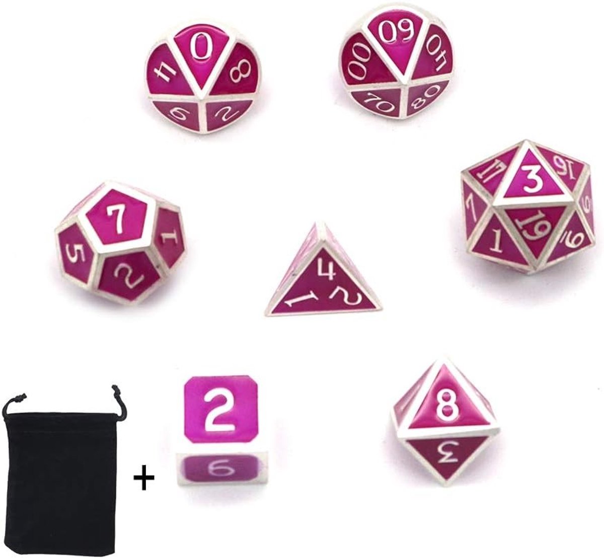Set van 7 Stukken Metalen Polyhedrale Dobbelstenen met Zwarte Role Play Tas voor Dungeons and Dragons, Bordspellen en Educatieve Spellen (Paars)