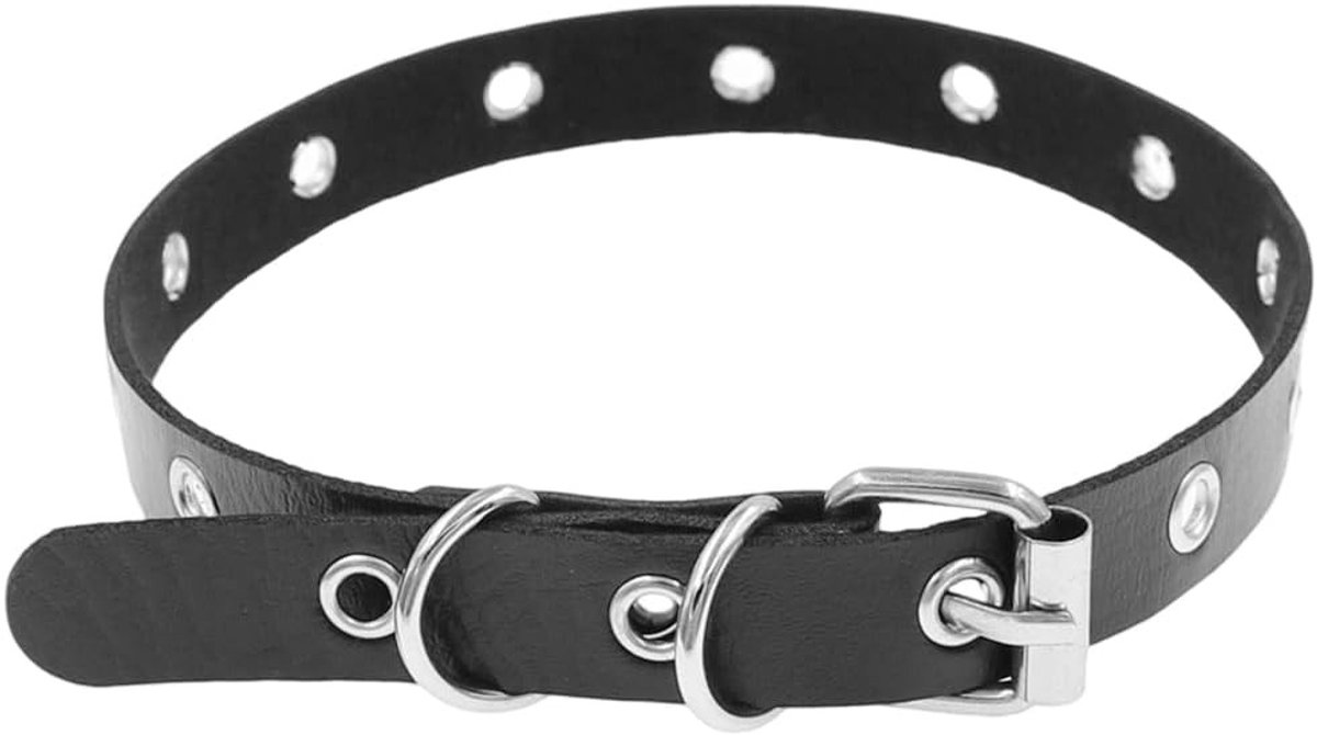 Retro Punk Leren Ketting - Verstelbare Zwarte Gothic Kraag met Brede Band voor Vrouwen, Perfect voor Halloween en Rockstijl Outfits