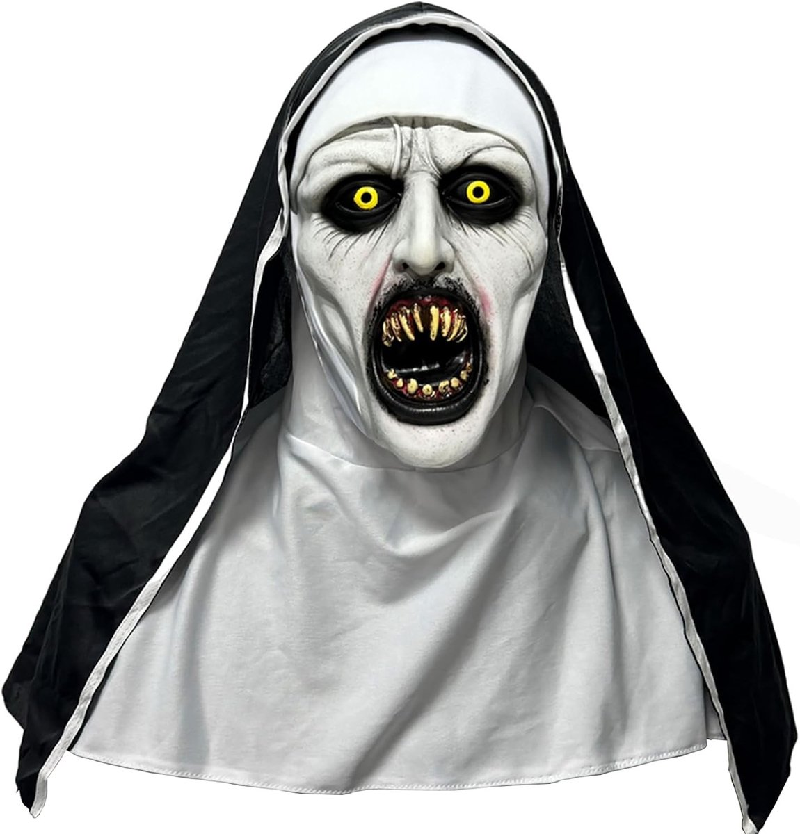 Creepy Nonnen Kostuum met Volledig Gezichtsmasker van Latex voor Halloween en Horror Evenementen, Unisex, Perfect voor Kostuumfeesten