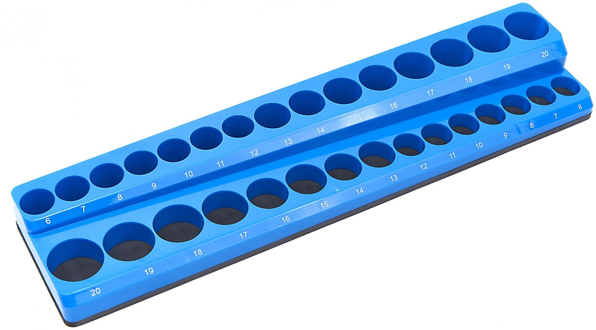 HBM magnetische accessoirehouder voor 30 stuks 3/8 inch metrisch - blauw, 377 x 87 x 38 mm