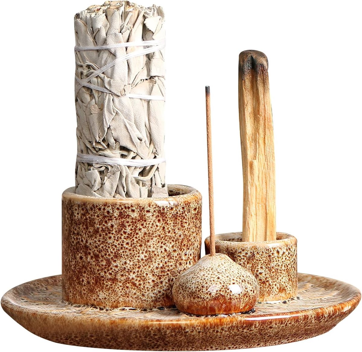 4-in-1 Wierookkom voor Wierookbranders, Keramische Rookkom, Asopvang en Meditatie Tray voor Yoga en Ontspanning