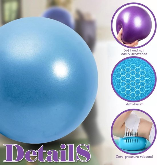Mini Fitness Ball Set van 25 cm voor Pilates en Yoga - 2 Stuks in Blauw en Paars - Ideaal voor Core Training, Balans en Flexibiliteit Thuis en in de Studio van MINI — afbeelding 4
