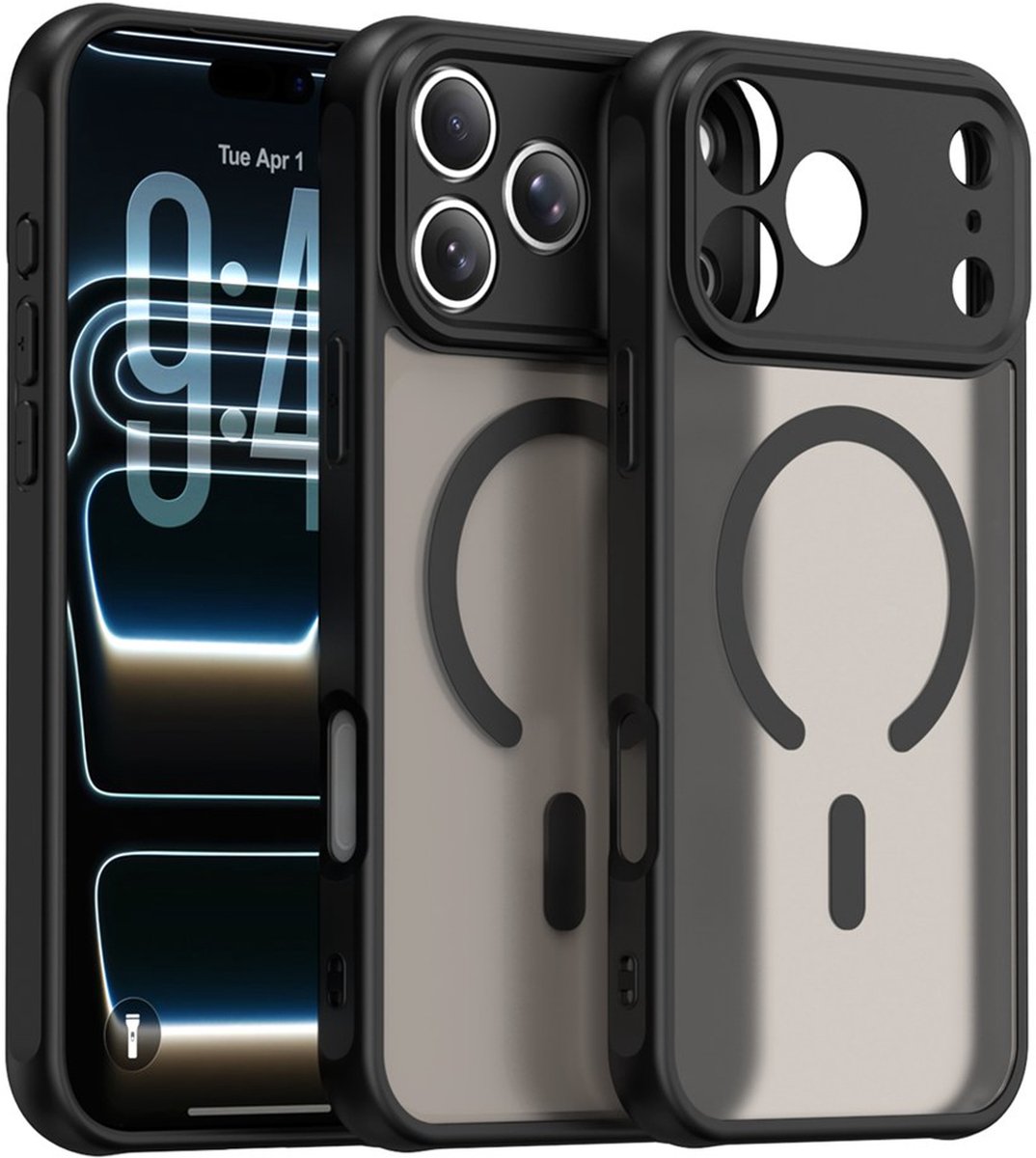 MobyDefend Hoesje - Geschikt voor iPhone 18 Pro Max - Case Geschikt voor MagSafe - Mat Transparant Met Gekleurde Rand - Zwart
