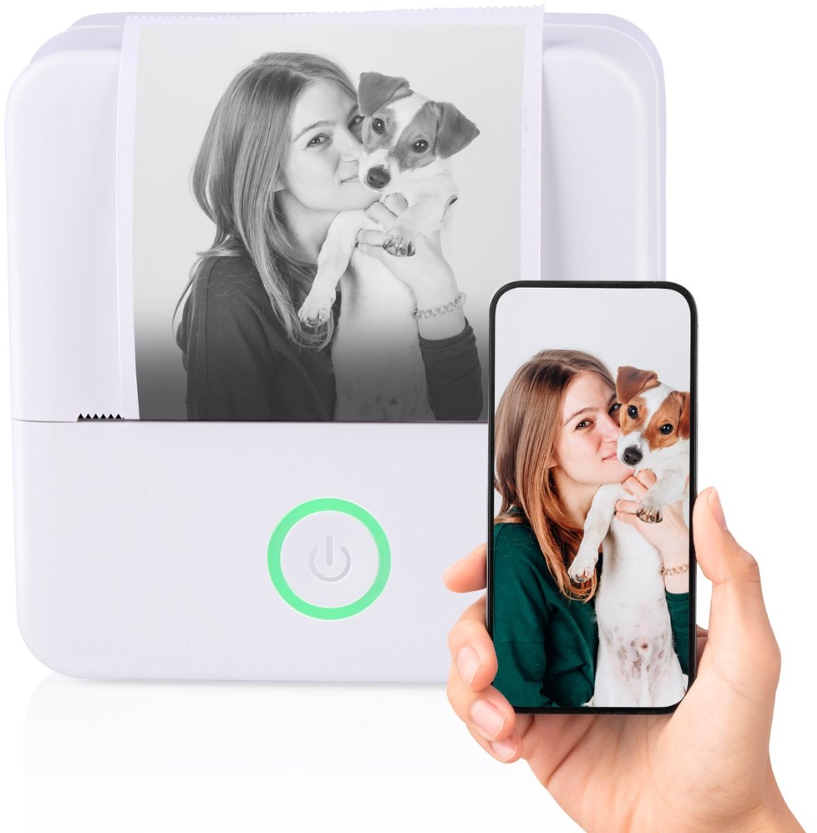 Mini Bluetooth Printer – Draadloze Thermische Printer Smartphone – USB-C Oplaadbaar – Incl. Printpapier – Compacte Printer voor Foto’s en Notities – 8,5 x 8,5 x 4,5 cm – Wit