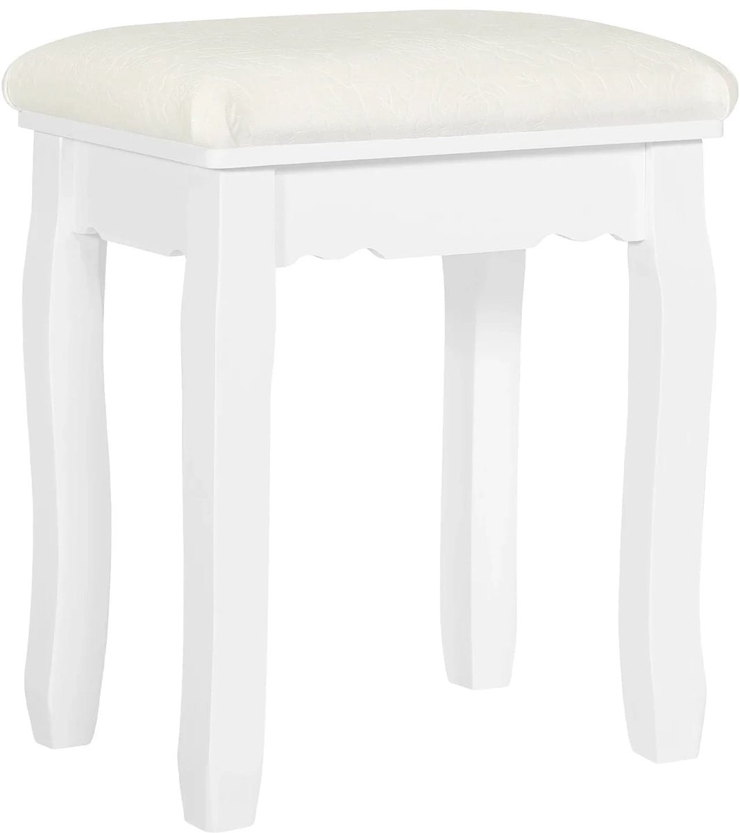 Klarven® Kaptafelkrukje Wit - Barokstijl Fluweel - Stevig tot 135 kg, Antislip Poten - B 38 x D 28,5 x H 45 cm