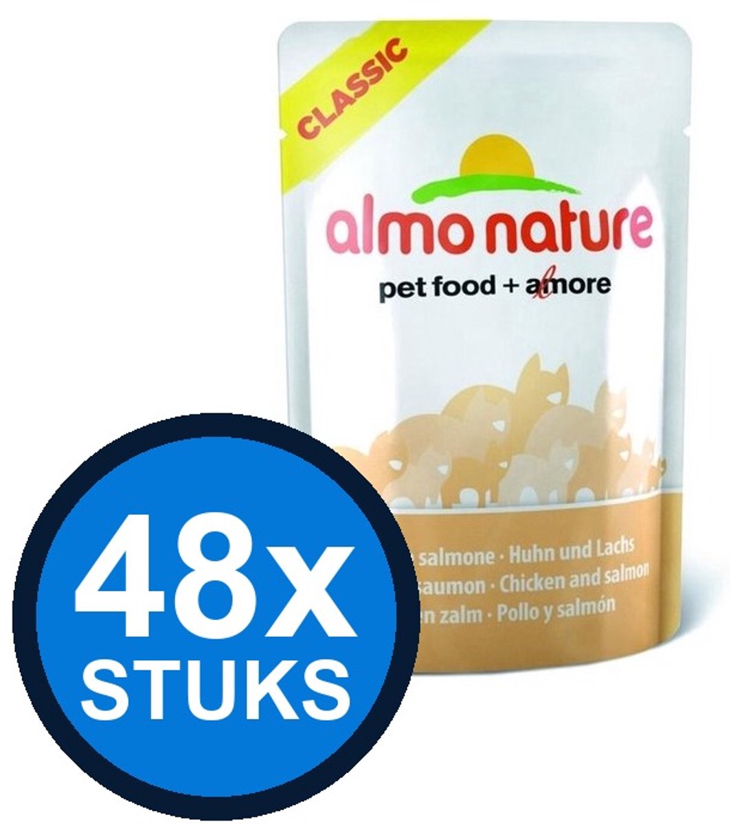 48x Almo Nature HFC - Kip & Zalm - Kattenvoer Maaltijdzakje - 55g