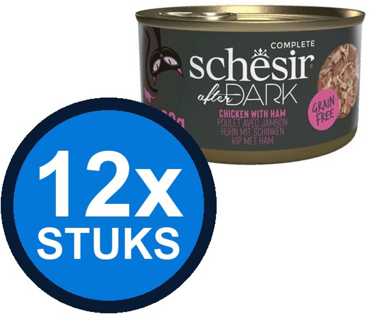 12x Schesir After Dark kat blik bouillon kip&ham 80gr