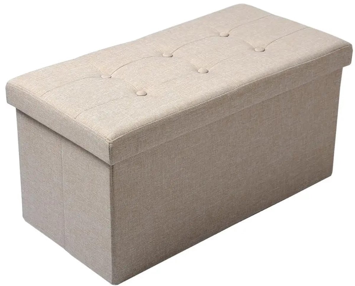Klarven® Opbergkist Beige linnen - Fluwelen Opbergkist met Zitbank - Opvouwbaar, 80 Liter Opslag, Draagvermogen tot 150 kg - B 76 x D 38 x H 38 cm