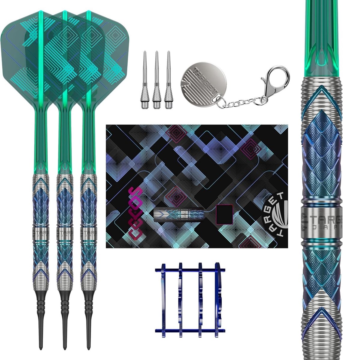 Soft tip darts - Blauw en groen - 46 mm - 90% wolfraam dartset met geïntegreerde K-Flex flights en shafts - Voor recreatief en professioneel gebruik