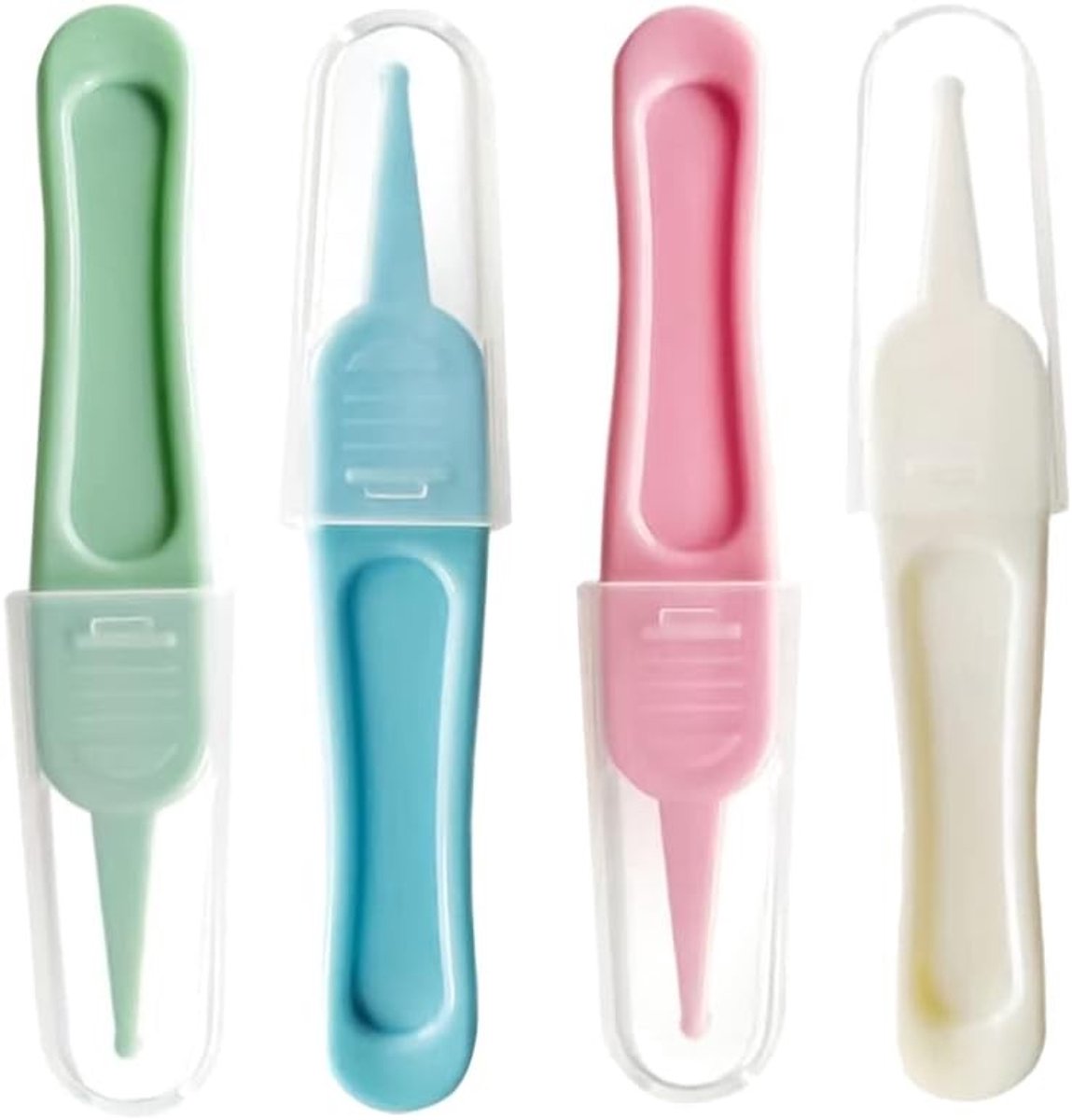 Set van 4 ronde kop pincetten voor neusreiniging en precisiewerk, ideaal voor schoonheid en hobbygebruik