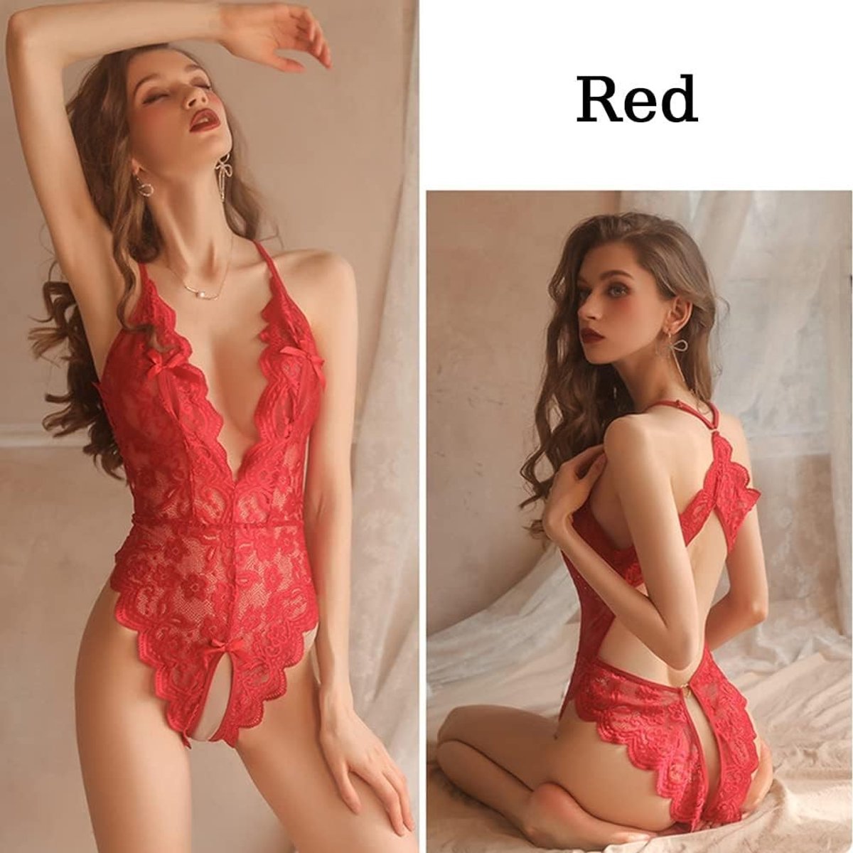 Verleidelijke Lingerie voor Vrouwen, Sensuele Kanten Bodysuit, Rugloze Teddy, One Piece Lingerie, Babydoll met Diepe V-hals en Comfortabele Pasvorm