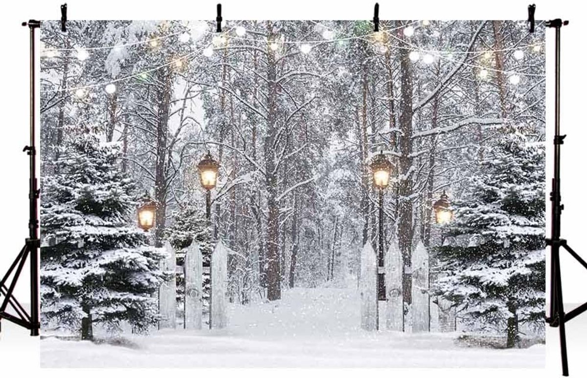 7x5ft Winter Snowy Forest Fotografie Achtergrond met Sneeuwveld en Dennenbomen voor Kerst Kids Feest Portret Decoratie en Studio Requisieten