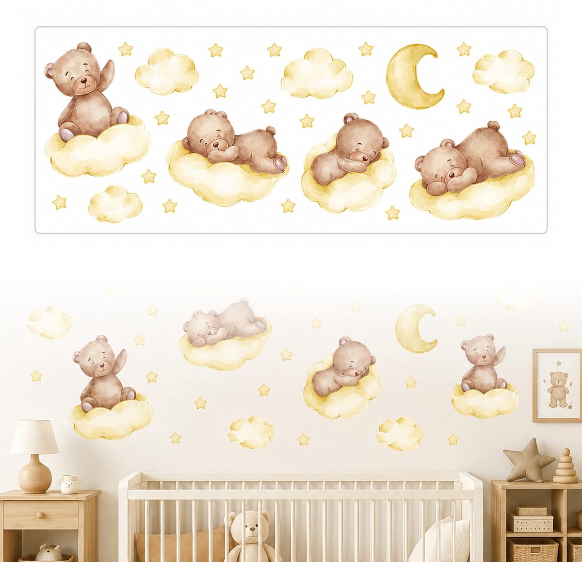 UZYXC 1 set muurstickers teddybeer - 2 gele beren stickers, voor babykamer, kinderkamer, wanddecoratie, zelfklevend - ShopVlot