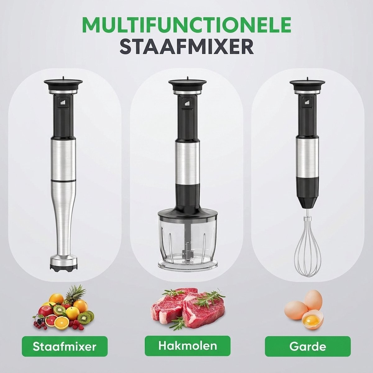 Staafmixer 4-in-1 - 1000 W - Instelbare Snelheid - 4 RVS Messen