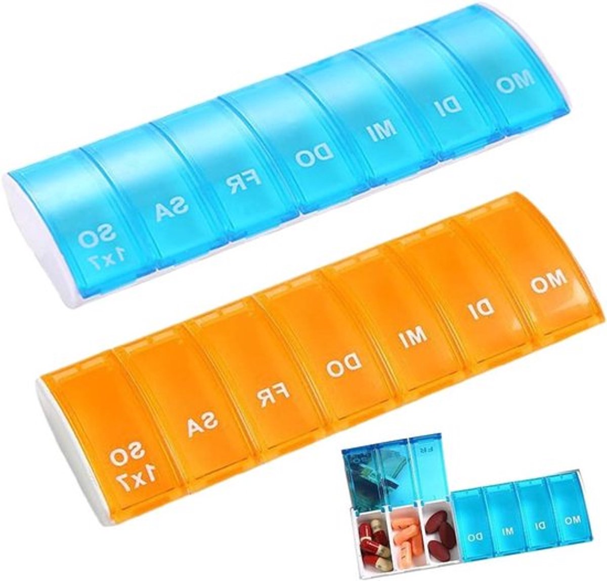 Allecto Plus - Twee 7 dagen pillendoosjes - Blauw en Oranje Duitse pillendoosjes