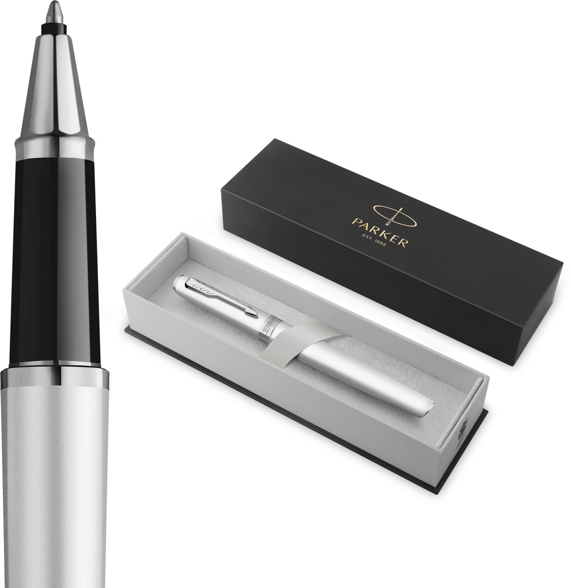 Parker Meridian Rollerball Pen | Chroomlak met chroomafwerkingen | Fijne penpunt | Handschriftpennen & Schrijfwaren | Zwarte inkt | Luxe Cadeaudoos