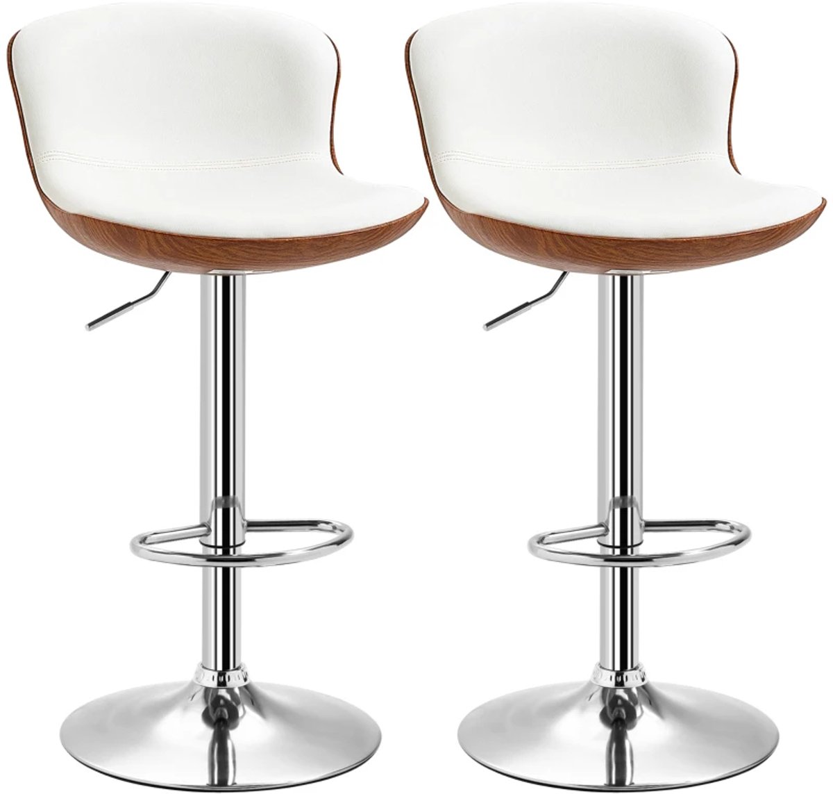 ZYLARO Barkruk - Set Van 2 - In Hoogte Verstelbaar - Metalen Frame - Draaibare Zitting - Crèmewit crèmewit+zilver