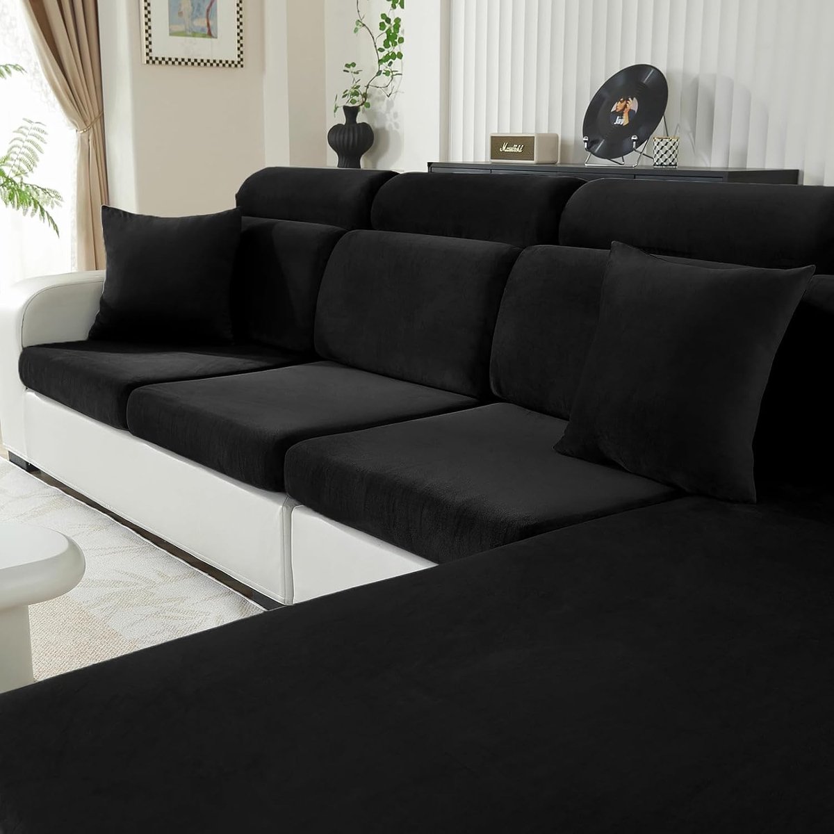 Fauteuilhoes - Zwart - 1 Zit - Fluwelen Stretch Bankhoes met Antislip - Voor Fauteuils en Sofa's