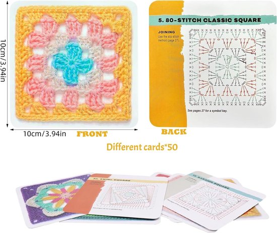 Granny Square Haakkaarten - 50 Mix en Match Ontwerpen met Haakschriften en Afbeeldingen voor Volwassenen en Beginners — afbeelding 5