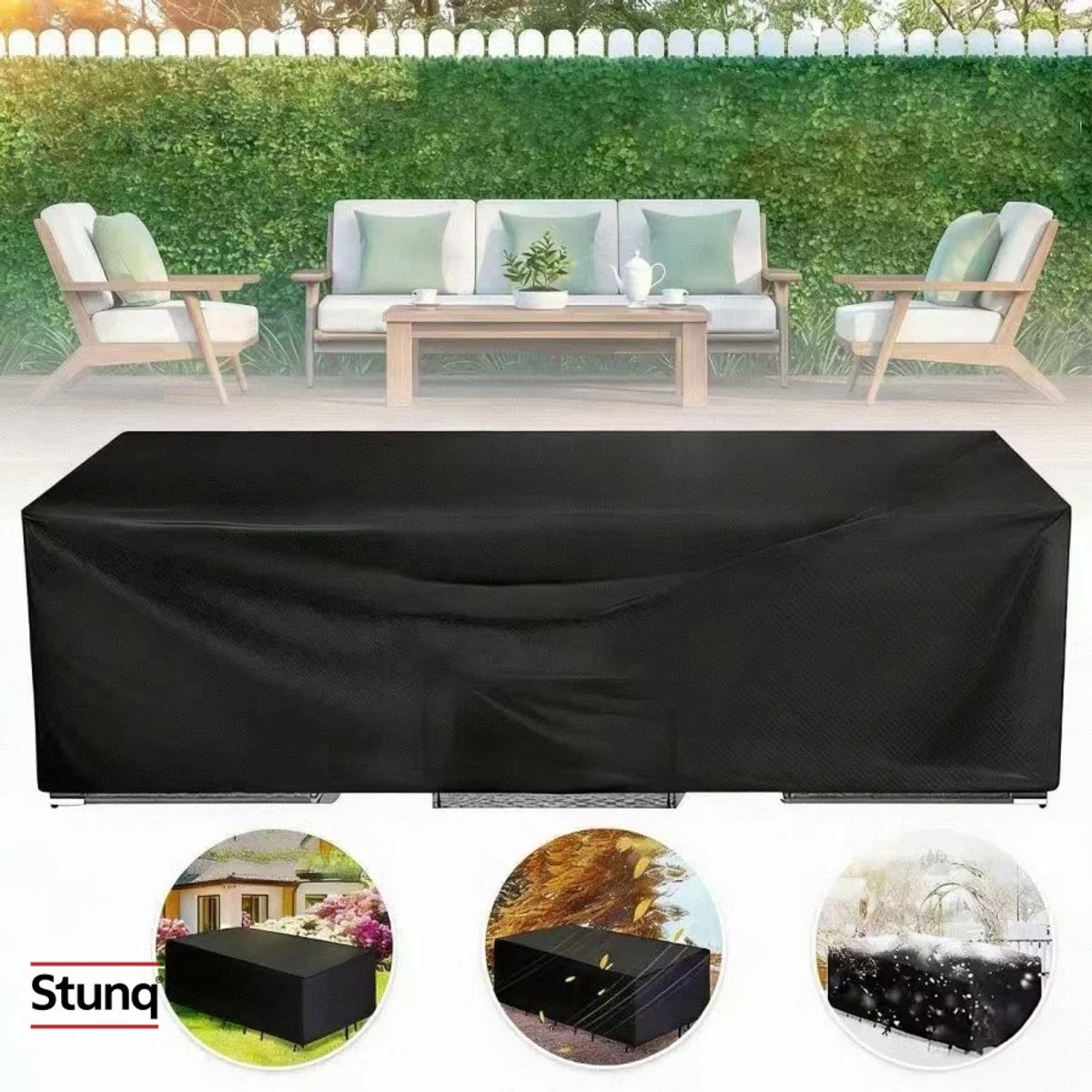 Stunq Waterdichte Tuinmeubelhoes voor Buitensofa, 225x116x80 cm, Zwart