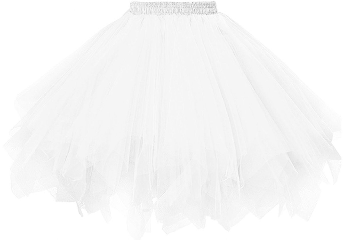 Vintage jaren 50 petticoat onderrok - Korte 3-laagse tule tutu-rok met elastische taille - Zachte voering, knielang ca. 52 cm, L - Voor ballet, rockabilly, trouwjurken, baljurken en cosplay - Wit