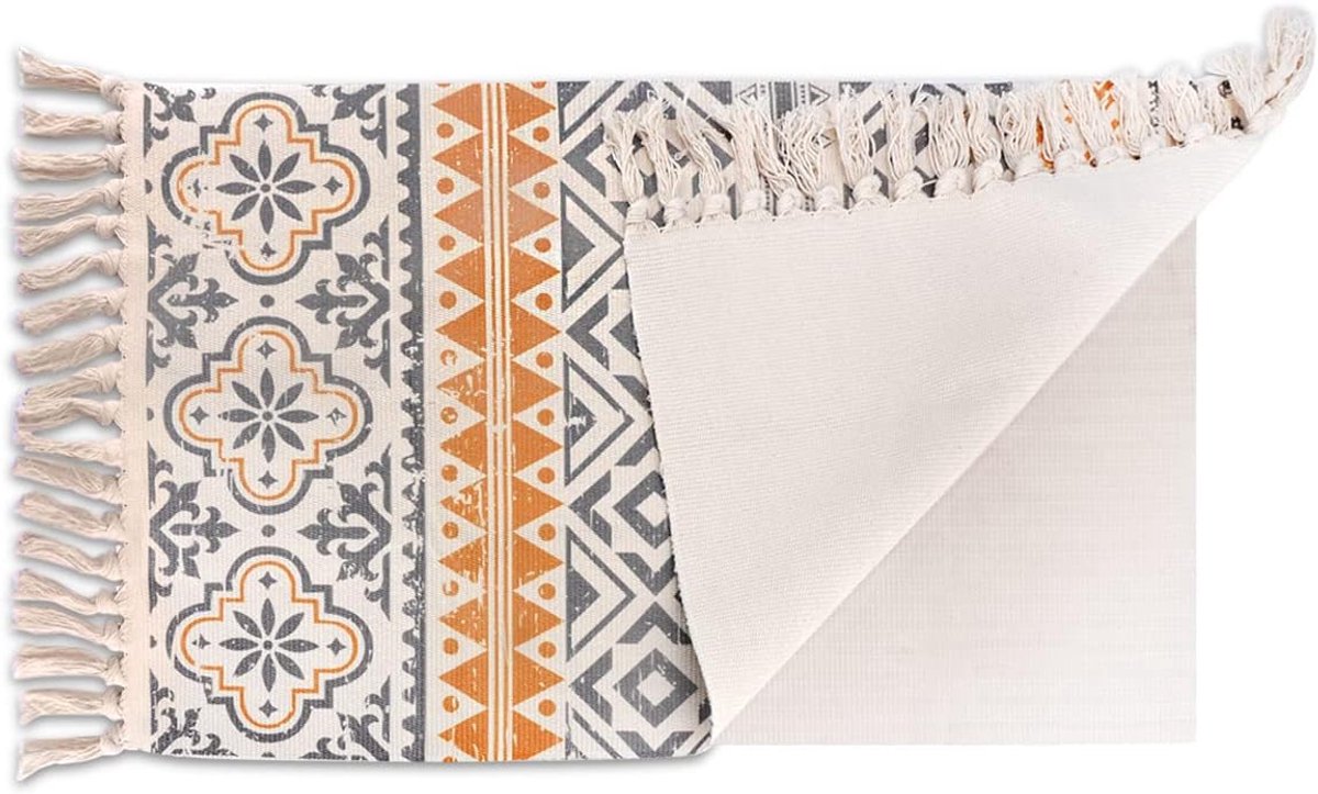 Vloerkleed - 60 x 90 cm - PVC - Boho - Antislip - Machinewasbaar - Oranje