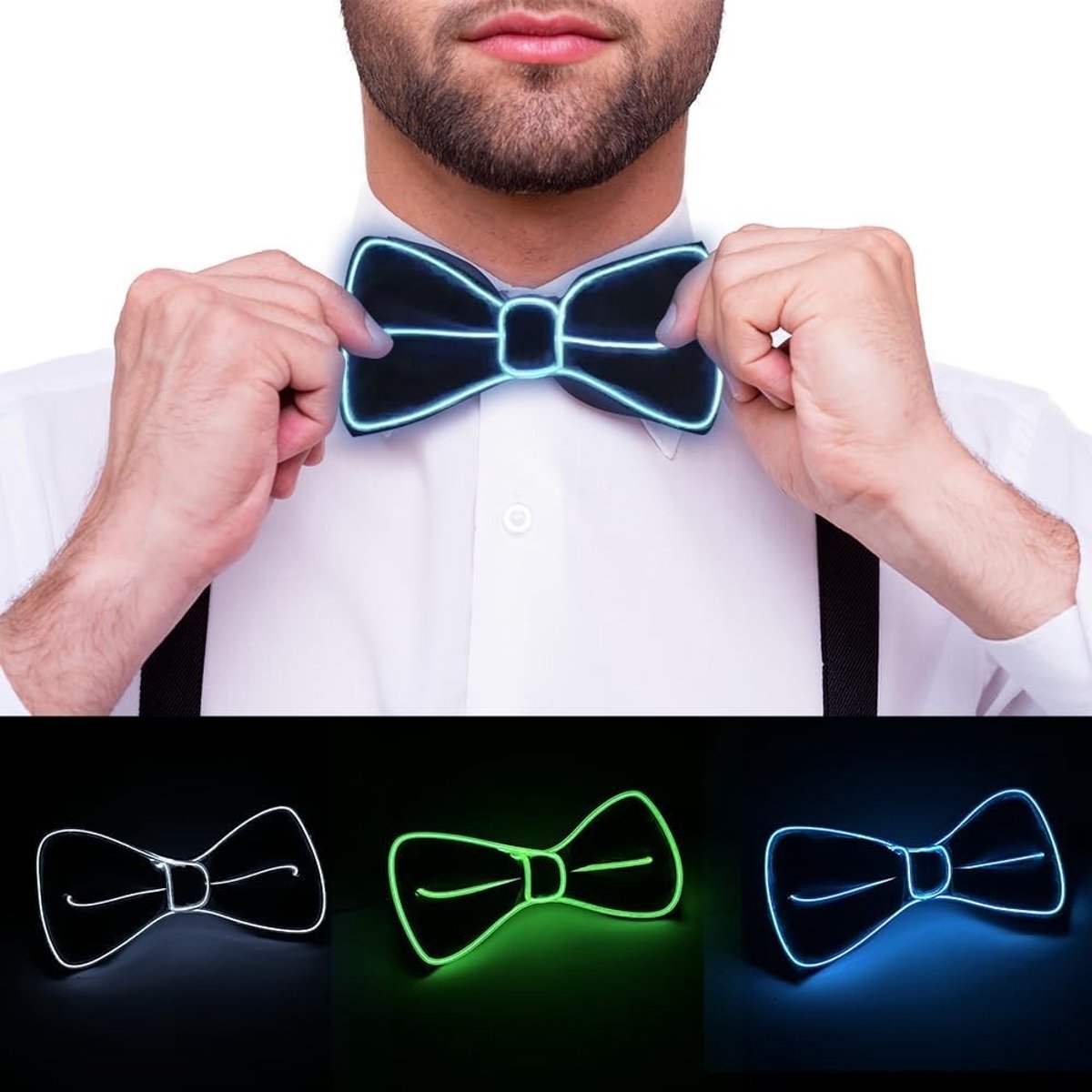 3 stuks lichtgevende vlinderdassen voor heren, knipperend kostuumaccessoire voor carnaval, verjaardag en cosplay met 3 flitsmodi