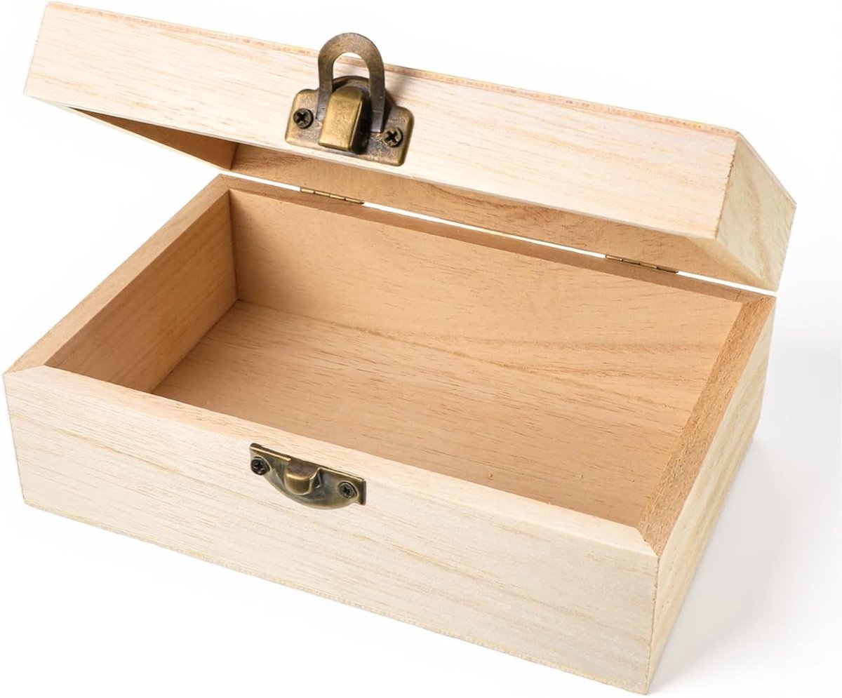 Onbehandelde Houten Doos met Vouwdeksel 5.9 X 10 X 6 cm - Kleine Decoratieve Doos voor Ambachten, Huwelijken en DIY Sieraden, Cadeaus en Organisatie