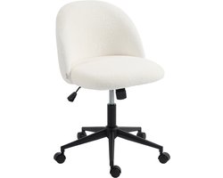 HOMCOM Office Chair-Teddyfleece (100 % Polyester)-59L x 52B x 84,5H cm-Cremeweiß