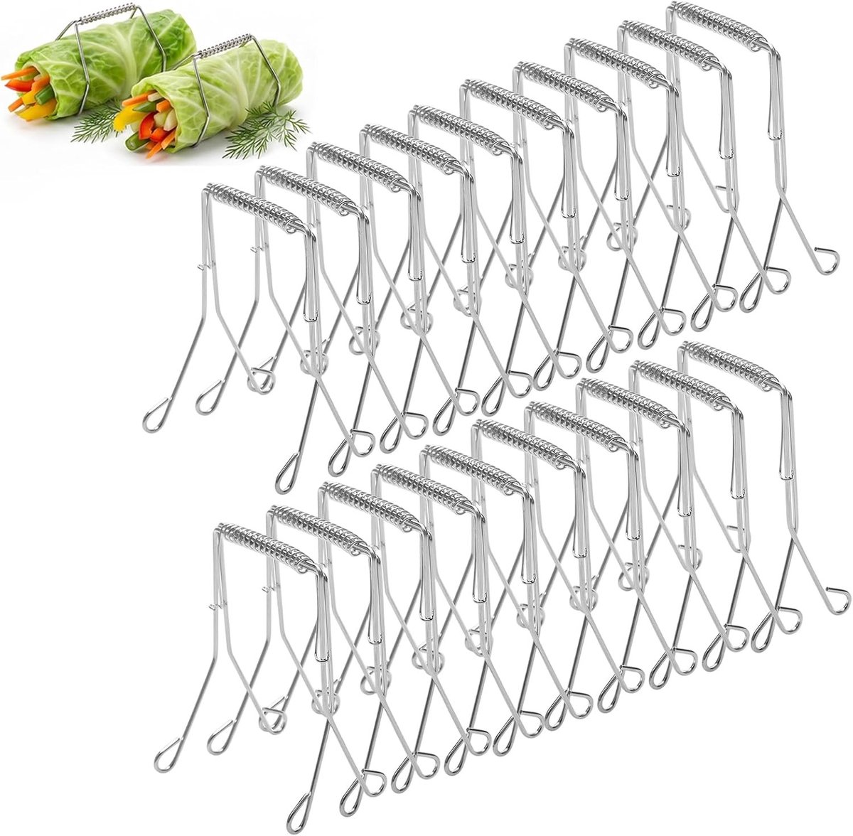 RVS rouladeclips set van 20, herbruikbare rolbeugels voor het bevestigen van vleesrollen en kool, ideaal voor koken en grillen