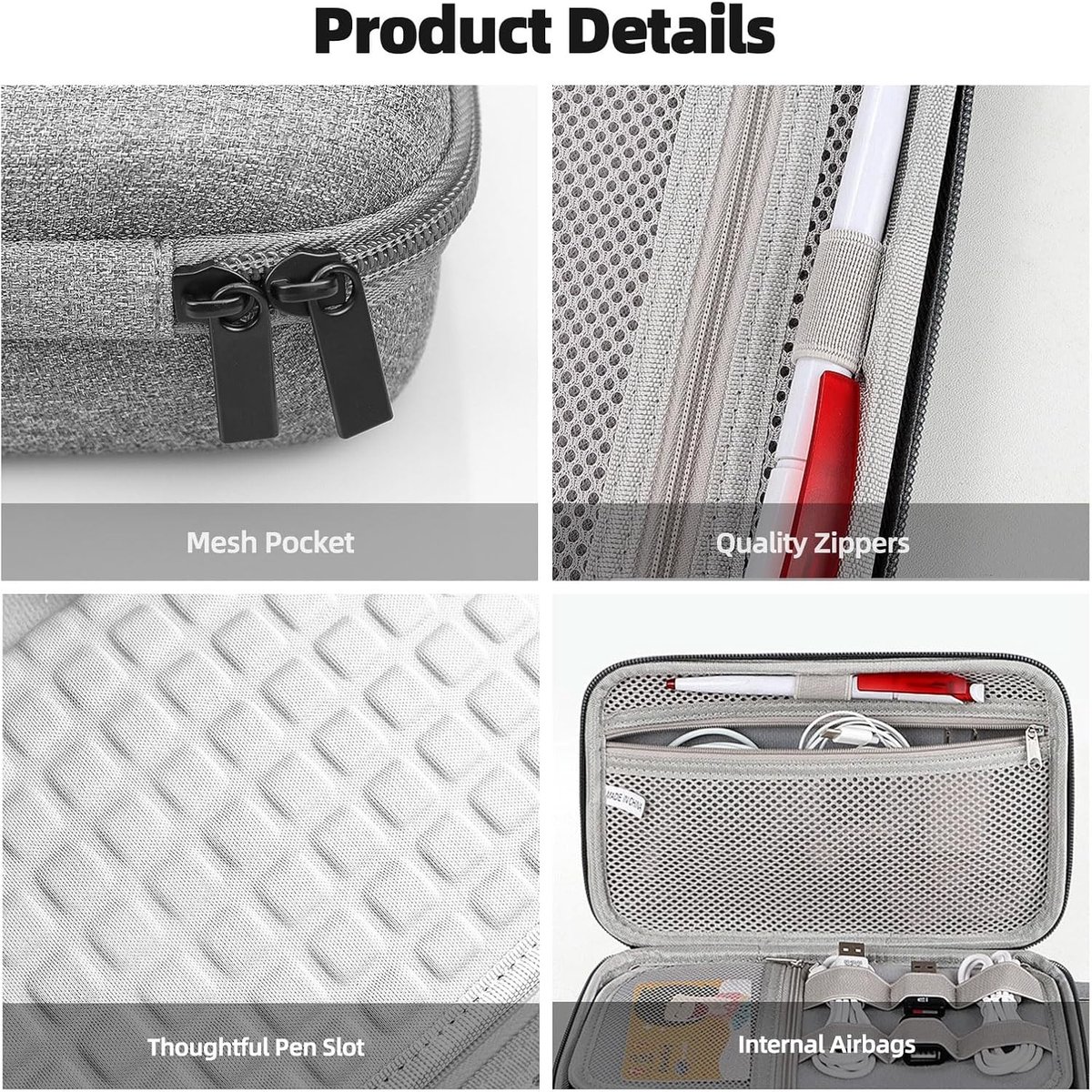 Draagbare Kabel Organizer, Waterdichte Elektronica Tas, Multifunctionele Reisaccessoires voor USB Oplaadkabels, Powerbank en Kabelbeheer (Grijs)