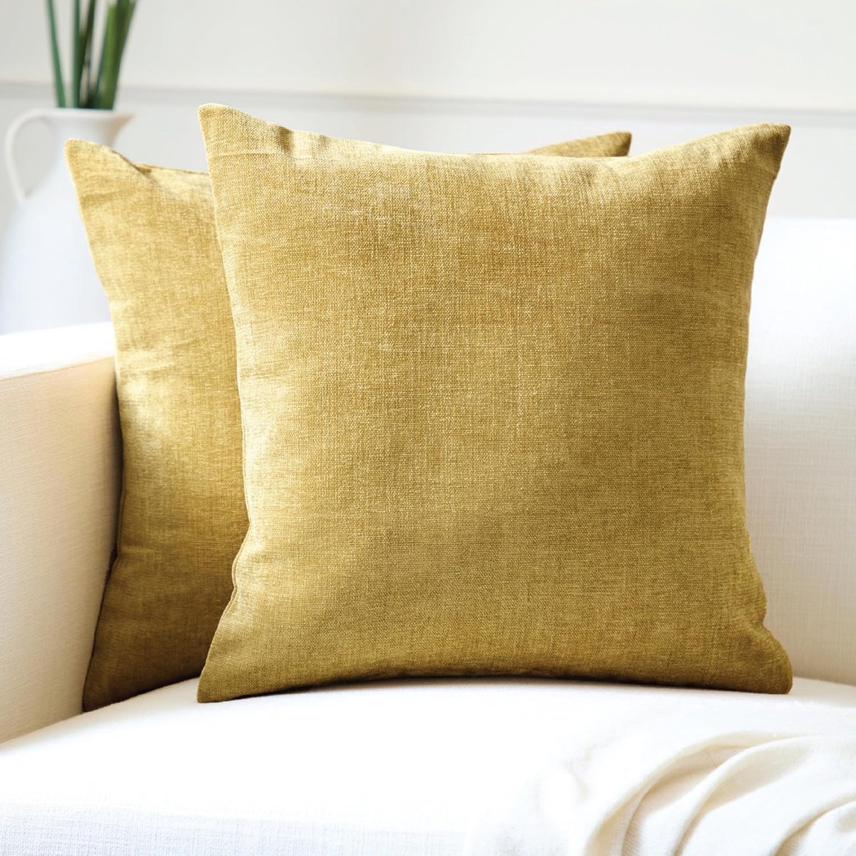 Kussenhoes - Set van 2 - 50 x 50 cm - Chenille - Modern - Met Rits - Mosterd en Goud