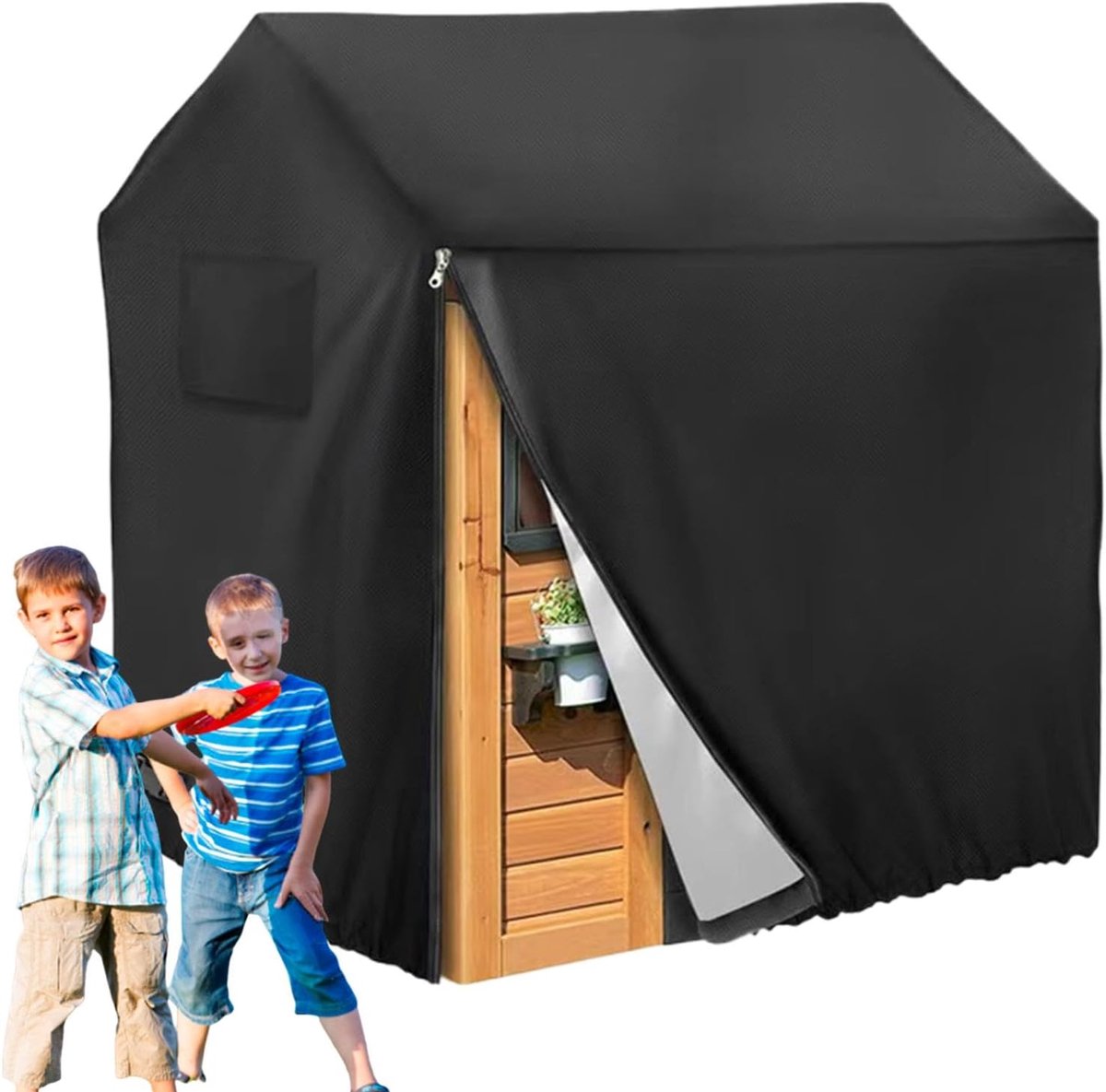 Beschermingsdeksel, houten speelhuisdeksel | draagbare speelhuisdeksel, buitenspelletjes, tuinmeubelbescherming, kleur: zwart.
