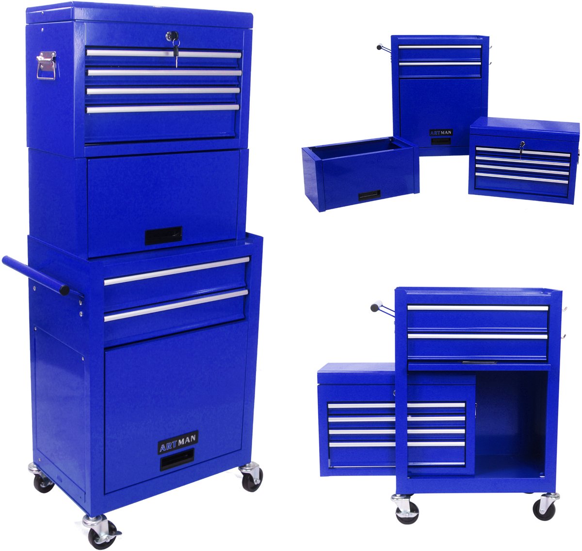 MODFU-Gereedschapswagen-6 Lades-Met Wielen-Afsluitbaar-Blauw-Metaal