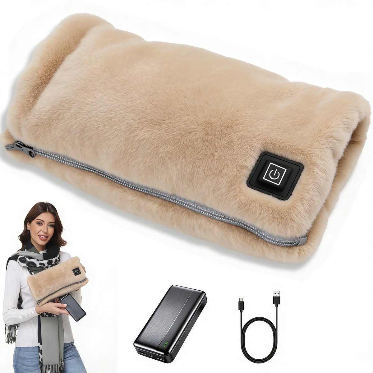 Elektrische Handwarmer - 10000mAh Accu USB Oplaadbaar - 3 Verwarmingsstanden - Flanellen Materiaal - Voor Kinderwagen