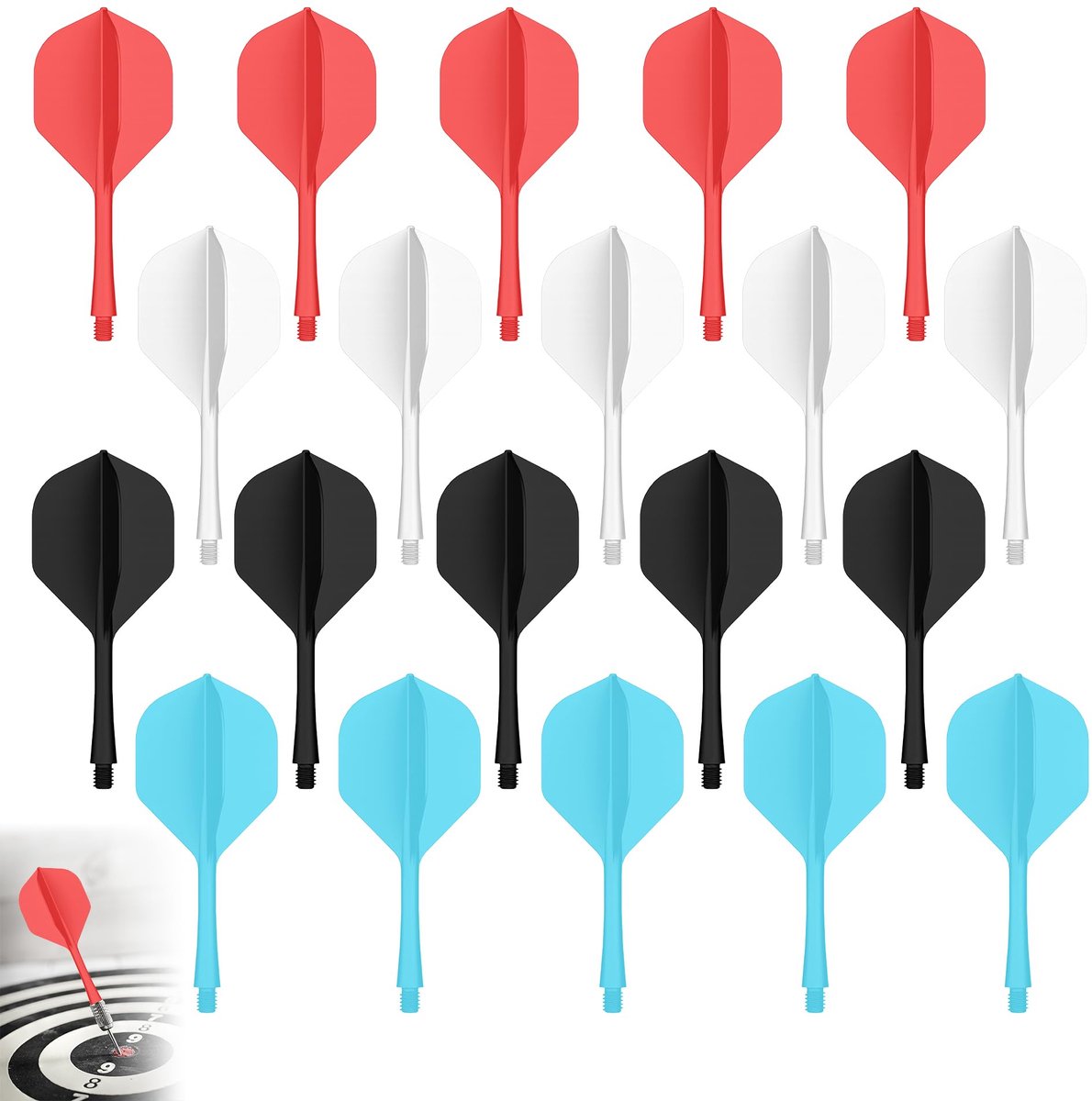 Dart Flights - Slagvast Kunststof met Schacht - Voor Wedstrijd en Training - 20 stuks