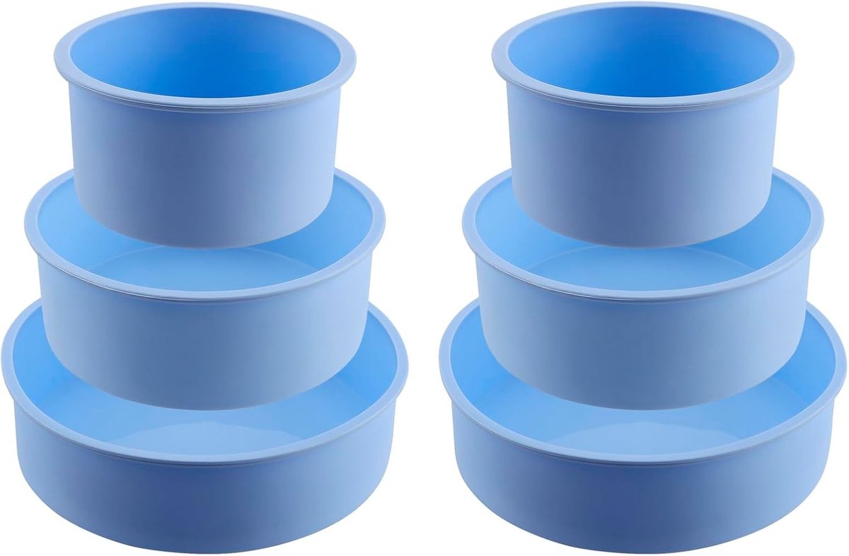 Set van 6 Blauwe Siliconen Cakevormen, 10cm en 15cm, Ideaal voor Taarten, Brownies en Brood Bakken