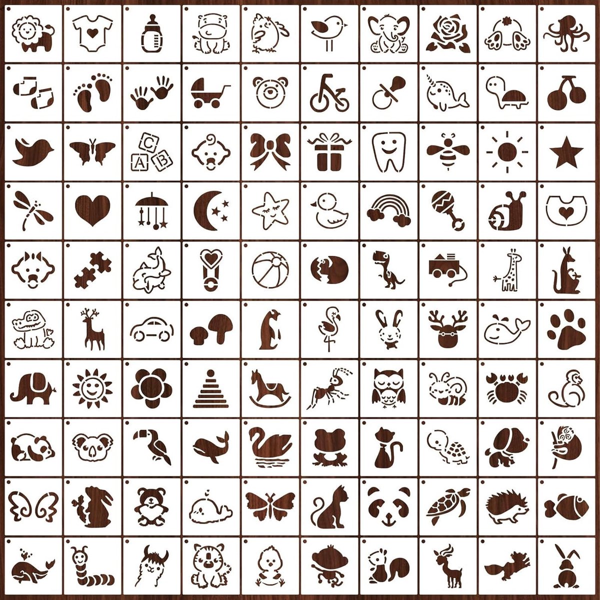 Kleine Dieren Sjablonen voor Schilderen, 100 Stuks Herbruikbare Stencils voor Houtbewerking, Kaarten Maken en Scrapbooking, 5×5 cm