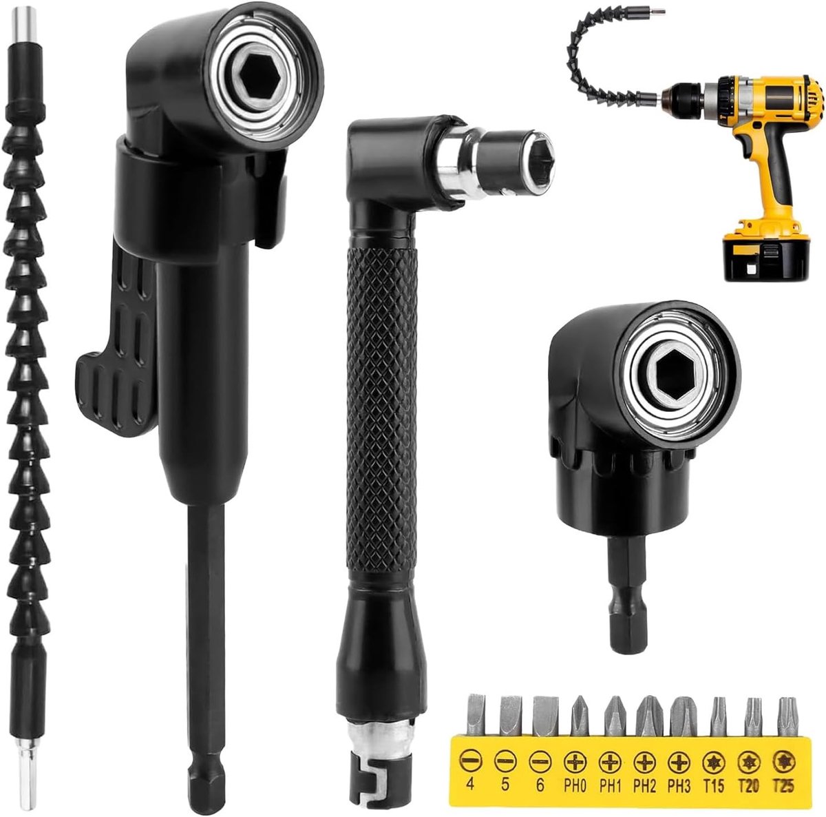 14-delige Hoekverstelset met Flexibele Schroevendraaier, Boorverlenging en Bit Houder voor Hoekboormachines, Accessoire Kit voor Klussen