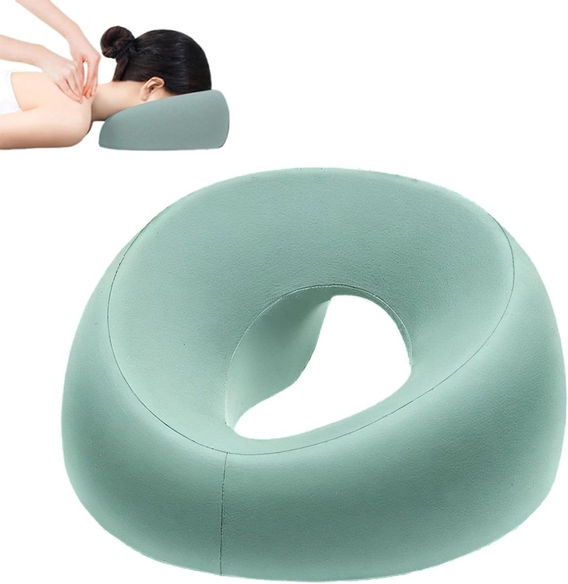 U-vormig kussen met opening - Massagekussen voor nekondersteuning - Geheugenfoam kussen voor comfortabele dutjes en ontspanning - Geschikt voor bed en salon - Groene kleur
