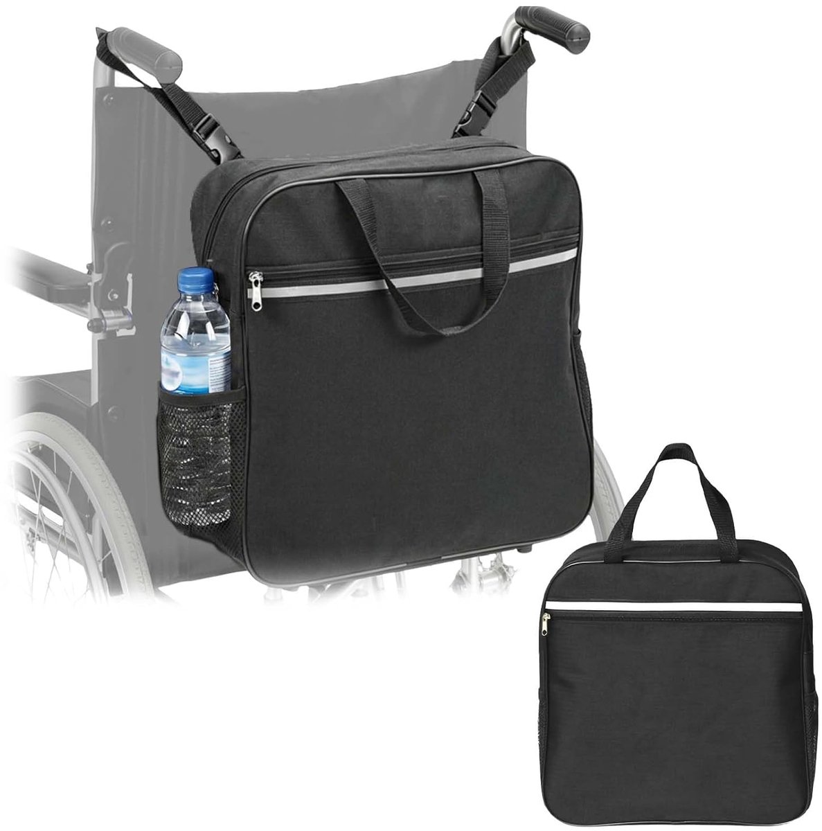 Rolstoelaccessoiretas, 15 x 15 x 14 cm, rolstoelrugzak, opbergtas Geschikt voor rolstoel, tas Geschikt voor loophulp, met reflecterende strips en handvatten.