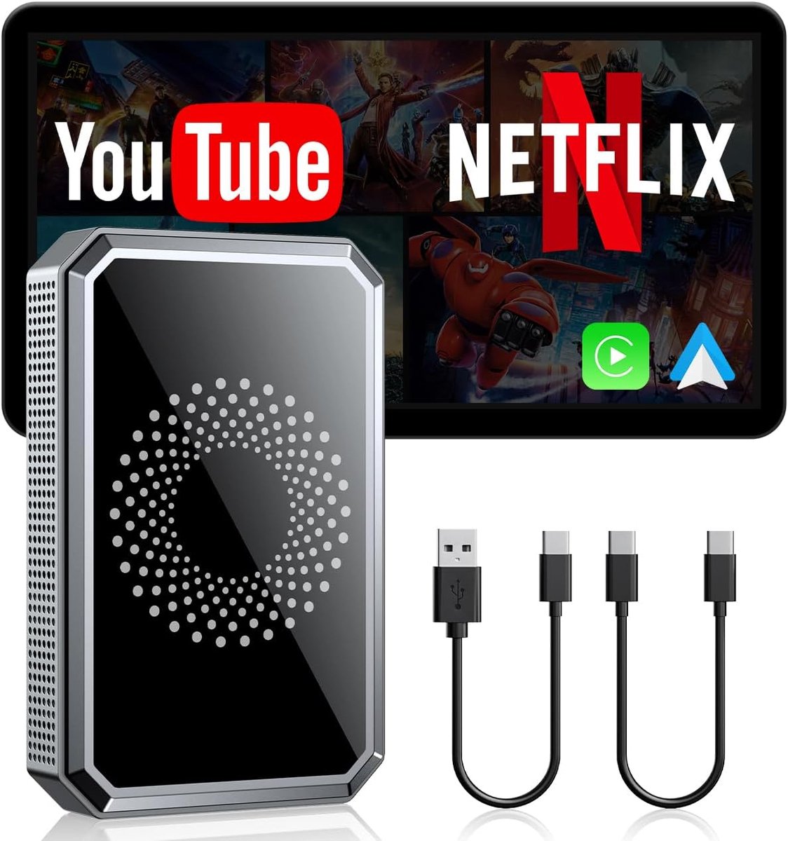 Draadloze CarPlay AI-Box Adapter voor Auto Streaming Netflix YouTube TikTok op Autoscherm Compatibel met OEM Bedrade CarPlay Auto’s en Touchscreen (2016–2020)
