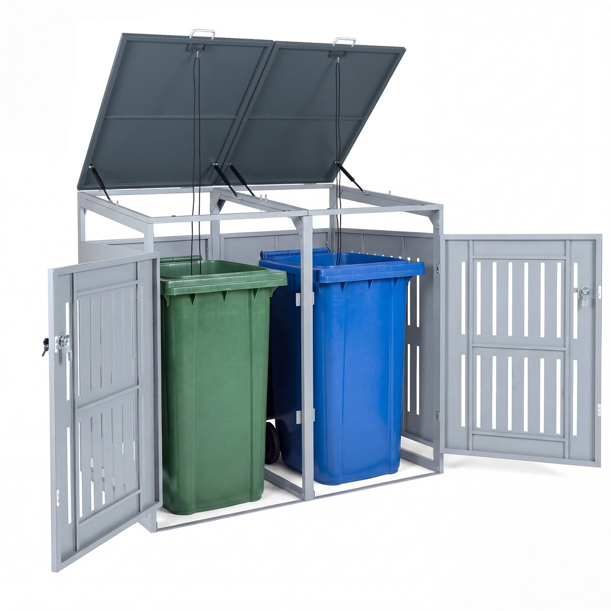 COSTWAY Afvalcontainerbox, afvalcontainerbekleding voor 2 containers (warmgrijs)