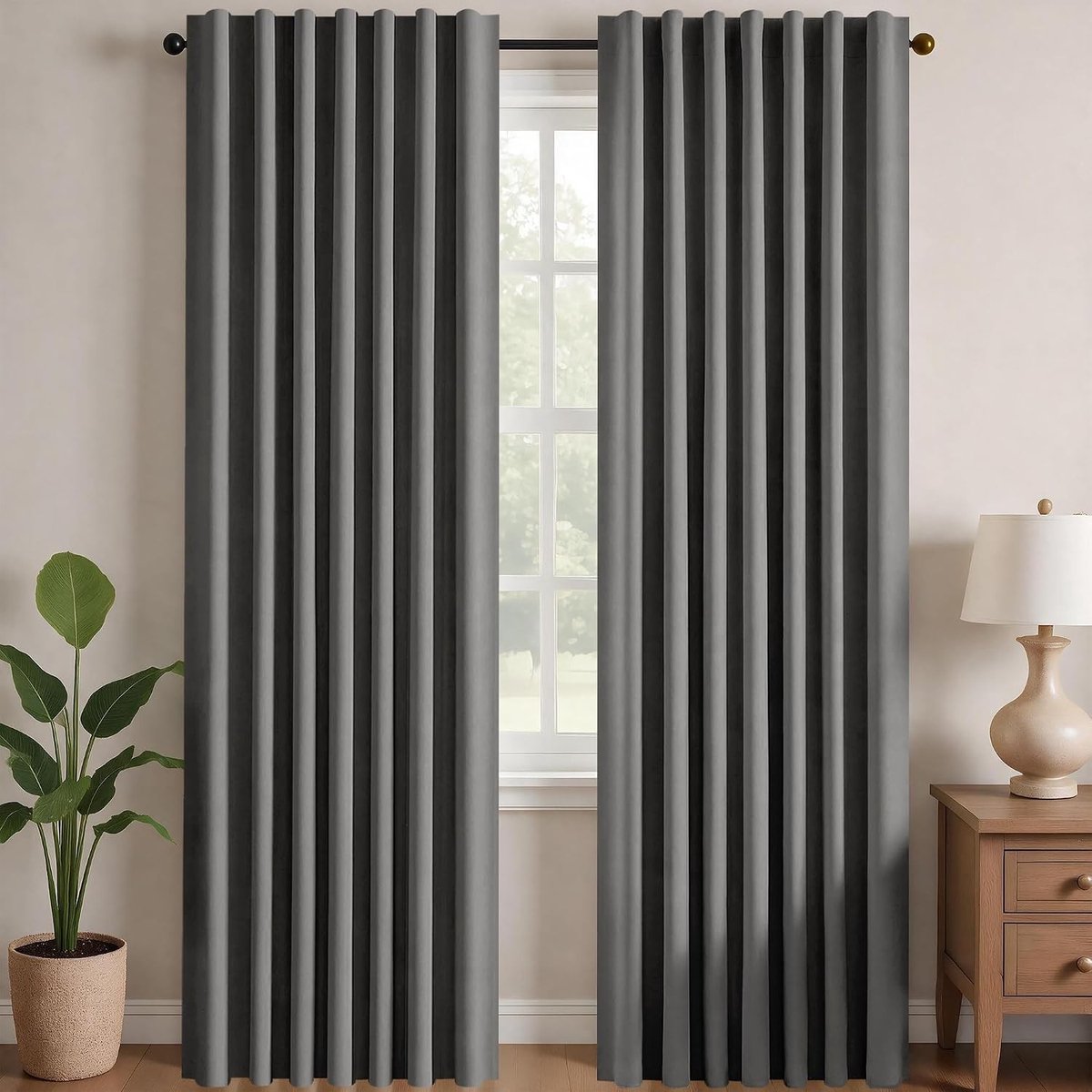 Akoestisch gordijn - Lichtgrijs - 140 x 240 cm - Thermisch Isolerend Polyester - Voor Slaapkamer en Woonkamer, 2 Panelen