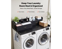 VEVOR Wasmachine en Droger Bovenplaat Met Schap, 137 X 69,9 cm Houten Wasserschotel en Drogerschotel met 2 Laden & Hooks, Wasmachine Bovenplaat voor Waskast, Pantry Bovenplaat voor Organisatie en Opslag, Zwart