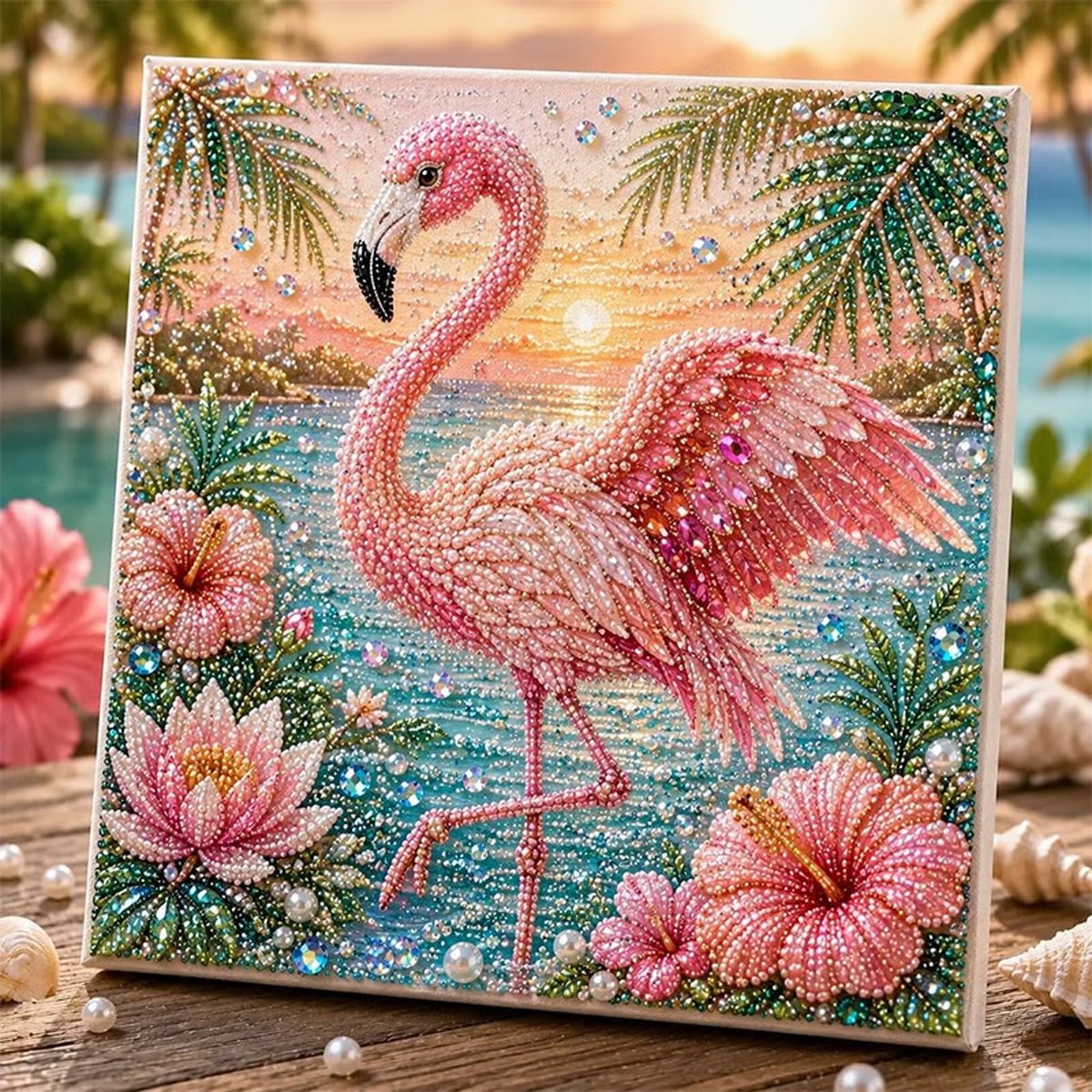 Casalora® Dieren Parel Diamond Painting – DIY 3D Flamingo Kunstwerk – Voorgespannen Canvas – Sprankelende Parelschildering – Creatieve Hobby voor Volwassenen – Dierendecoratie – 20 × 20 cm